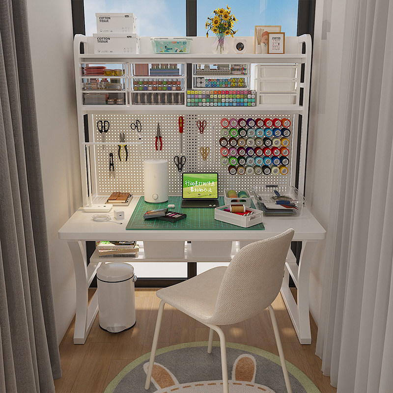 手工桌家用卧室桌子工作台收纳柜一体毛线收纳转角书桌简易工作桌