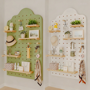 实木洞洞板置物架定制造型墙入户玄关墙面挂板配件装 饰挂衣展示架