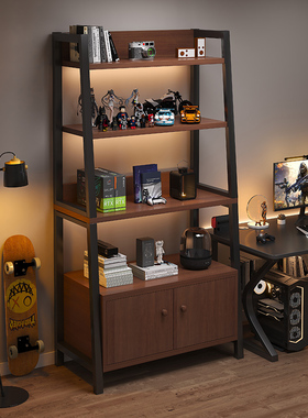 置物架落地收纳架多层书架电竞房电脑桌旁储物柜铁艺梯形展示架子