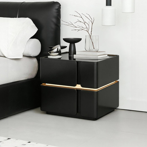 高级黑床头柜实木黑色侘寂风