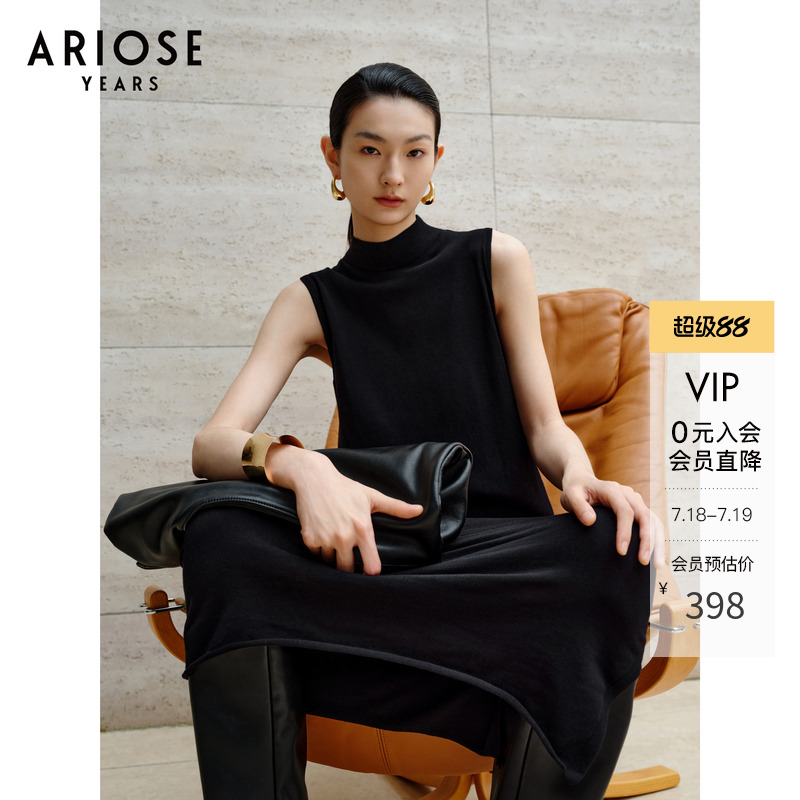 艾诺丝雅诗 極简ROW风半高领针织连衣裙女2024秋无袖长裙30819825