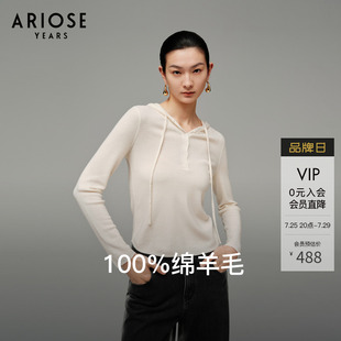 上衣30938077 艾诺丝雅诗 100%绵羊毛简约修身 连帽针织衫 女冬季