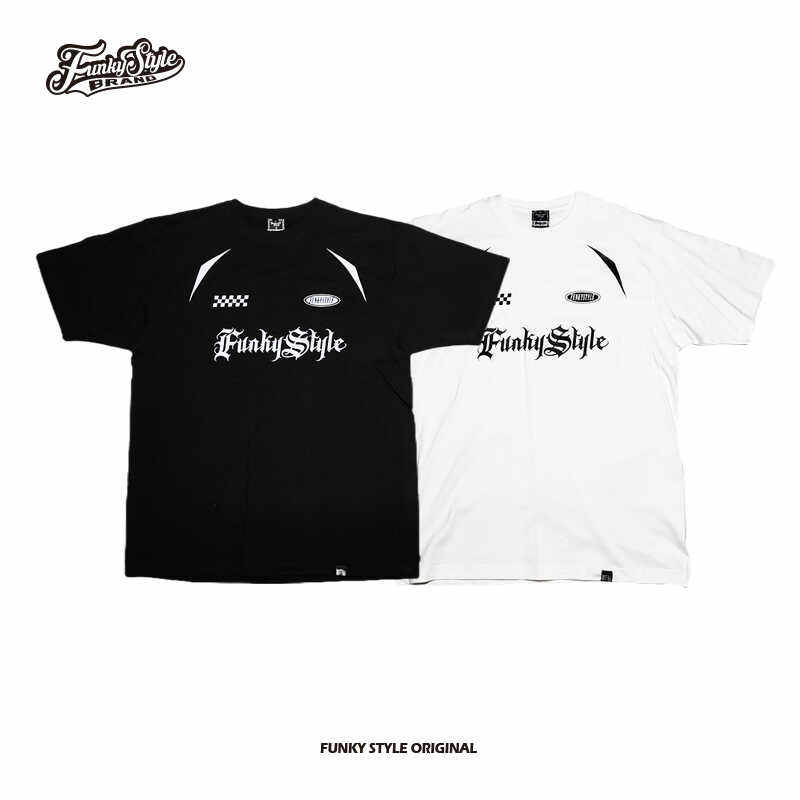 FUNKYSTYLE小众潮黑白拼接机能风赛车宽松情侣足球运动服短袖T恤
