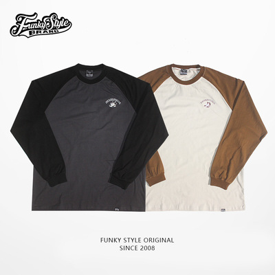 FUNKYSTYLE原创OVERSIZE宽松潮重磅纯棉嘻哈BBOY插肩T恤长袖牛角T