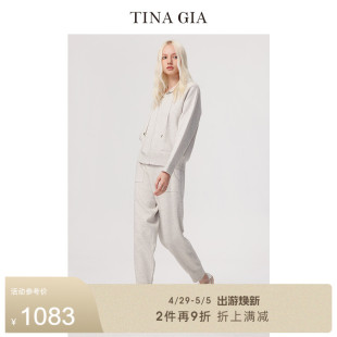 TINA 上衣毛衣打底毛针织衫 GIA天纳吉儿夹花落肩连帽卫衣女装