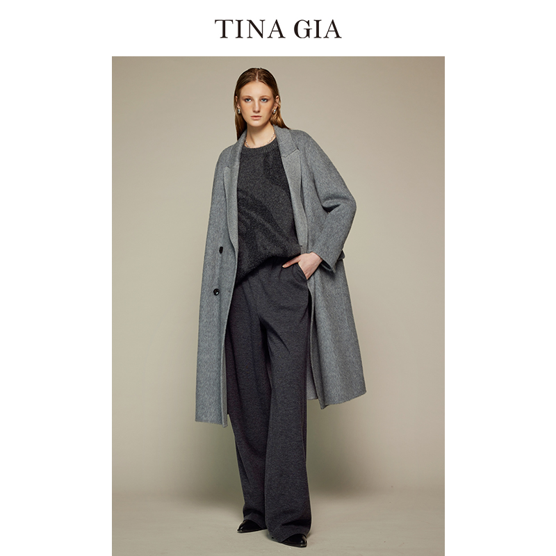 TINA GIA天纳吉儿2023秋冬新品羊驼毛廓型女秋冬毛呢大衣外套