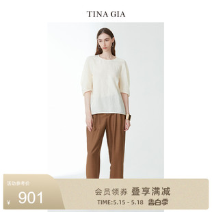 亚麻混纺新中式 新款 提花简约利落上衣 GIA天纳吉儿2023夏季 TINA