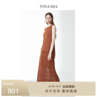 TINA 亚麻混纺复古设计感针织背心 新款 GIA天纳吉儿2023年秋季