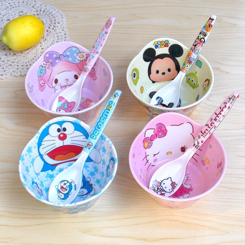 创意KT叮当儿童迷你饭碗密胺仿瓷学生碗防摔家用汤碗宝宝可爱餐具