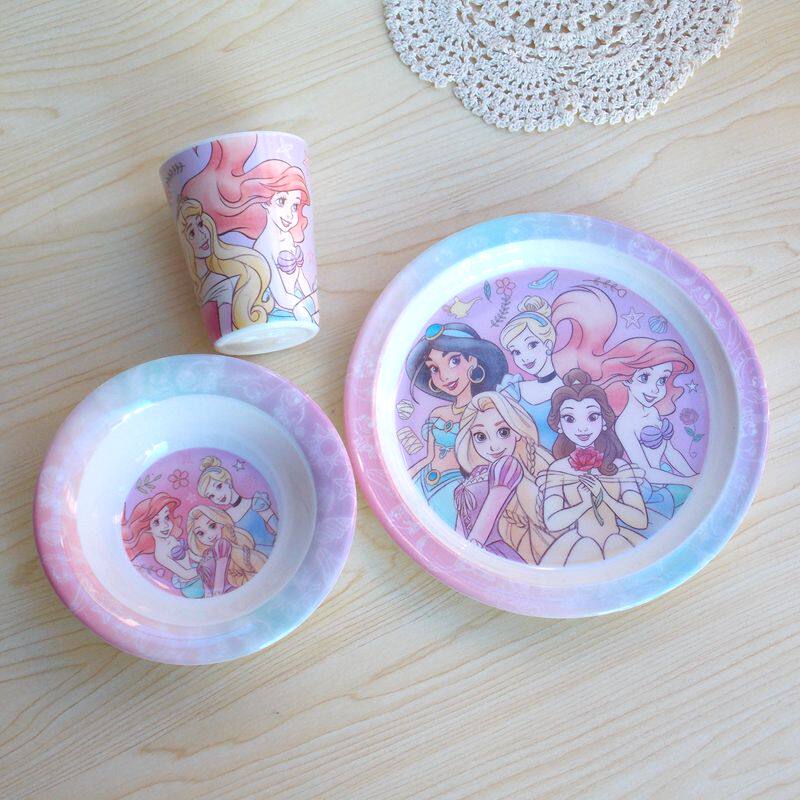 出口单美人公主可爱盘子密胺树脂餐具卡通零食盘果盘饭碗杯子套装