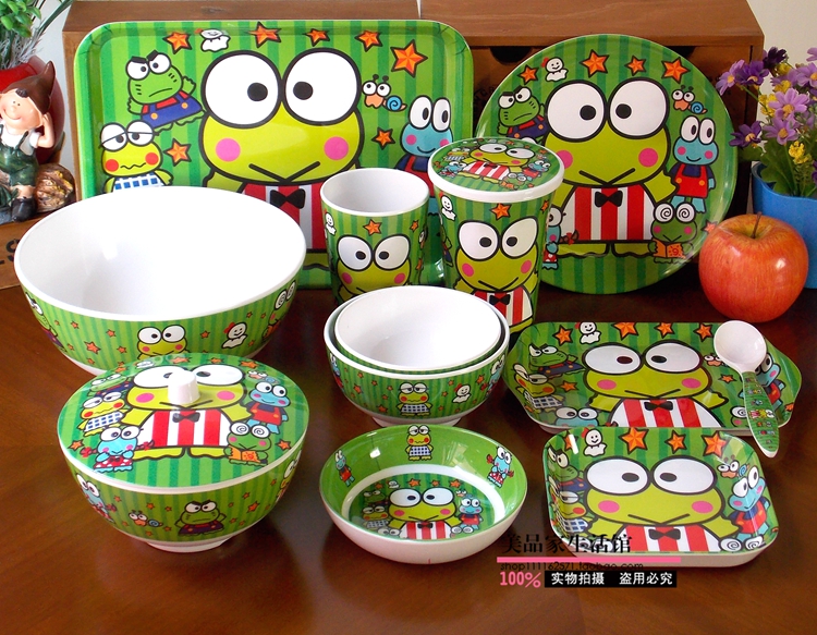 创意卡通keroppi 大眼蛙密胺餐具套装儿童饭碗餐盘青蛙碟子水杯勺