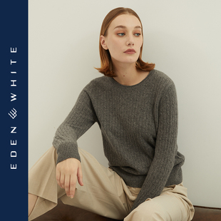 宽松慵懒风绞花针织衫 圣雪绒2021秋冬新款 女圆领纯色羊绒衫