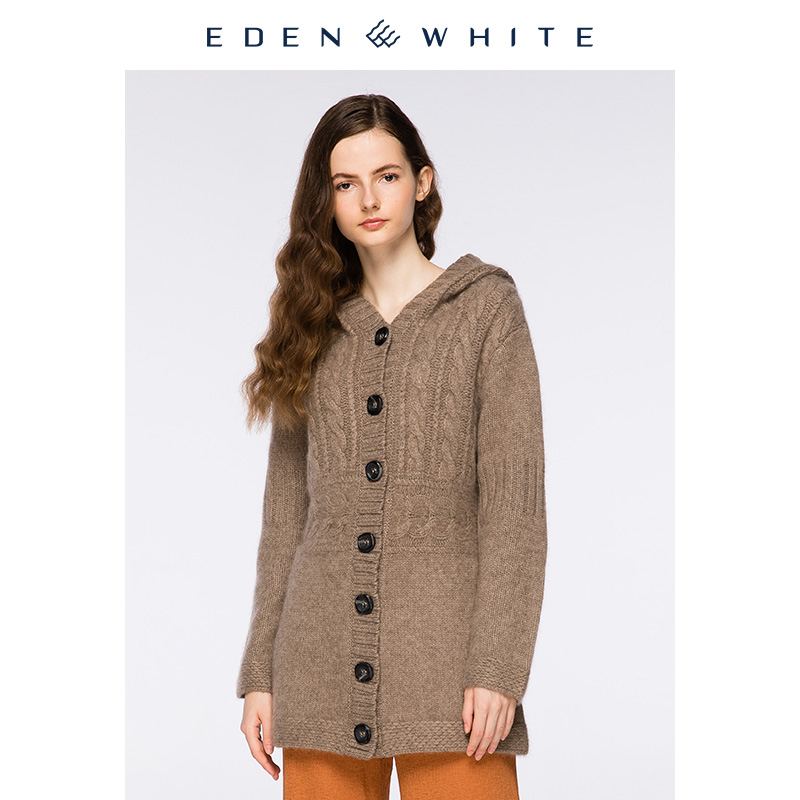 圣雪绒大衣女连帽阿兰绞花手编