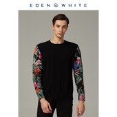 圣雪绒2019秋冬新品 圆领撞色夏威夷度假风印花针织衫 羊绒衫 男士