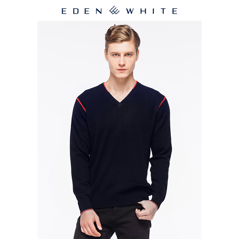 圣雪绒羊绒衫男士简约撞色商务