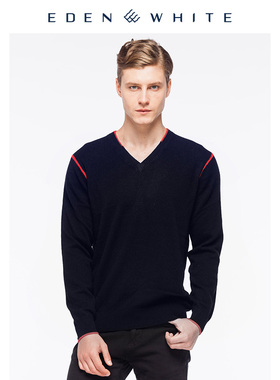 圣雪绒2019秋冬新品羊绒衫男士V领简约撞色商务休闲针织衫