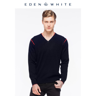 V领简约撞色商务休闲针织衫 男士 羊绒衫 圣雪绒2019秋冬新品