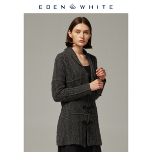 针织开衫 女士手工编织复古绞花长款 羊绒衫 圣雪绒2019秋冬新品