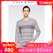 St. Xuerong 2018 thu đông mới áo len cashmere nguyên chất nam cổ chữ V sọc tương phản - Áo len Cashmere