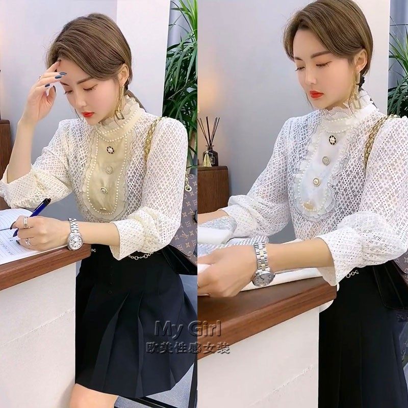 正版底格里斯夏装女时尚中袖蕾丝镂空花边打底衫显瘦衬衣上衣女潮