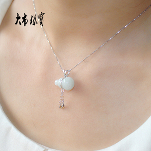 葫芦玉吊坠银镶玉锁骨链纯银项链女士气质简约时尚百搭日韩生日礼