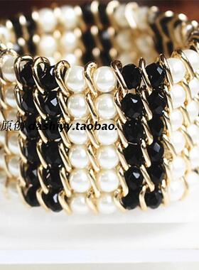 遮伤疤仿珍珠夸张欧美风宽手链