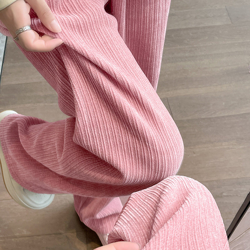 粉色雪尼尔阔腿裤女春秋冬高腰垂感宽松直筒休闲拖地加绒灯芯绒裤,女装/女士精品,休闲裤,淘宝优惠券,粉丝福利购,淘宝优惠卷