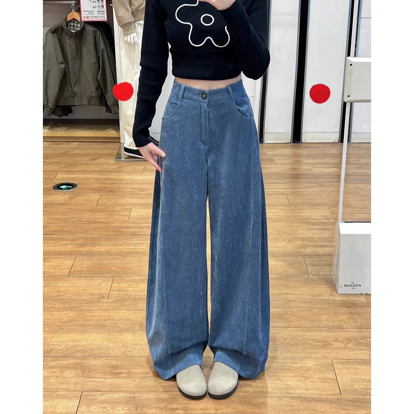 复古蓝色阔腿西装裤女春秋冬高腰宽松慵懒垂感显瘦休闲直筒牛仔裤,女装/女士精品,休闲裤,淘宝优惠券,粉丝福利购,淘宝优惠卷