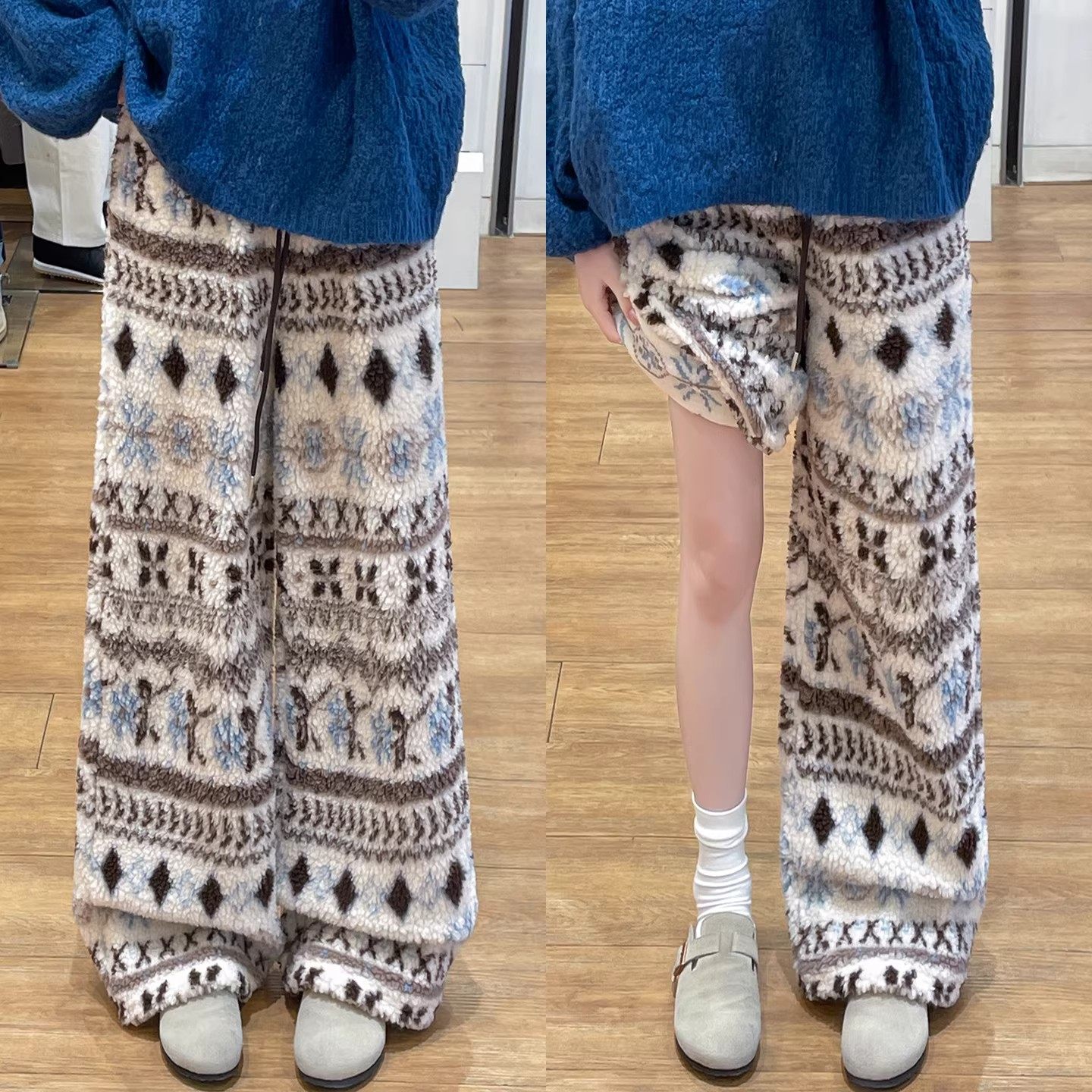 费尔岛羊羔绒阔腿裤女秋冬加绒加厚保暖防寒棉裤小个子休闲运动裤,女装/女士精品,休闲裤,淘宝优惠券,粉丝福利购,淘宝优惠卷