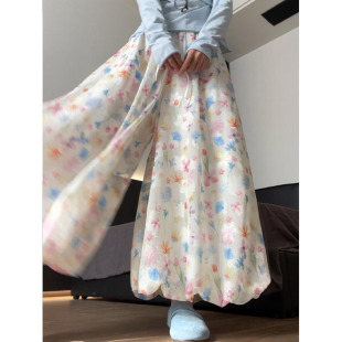 画报花苞裙裤 女夏季 2025新款 小个子a字半身裙垂感高腰碎花阔腿裤