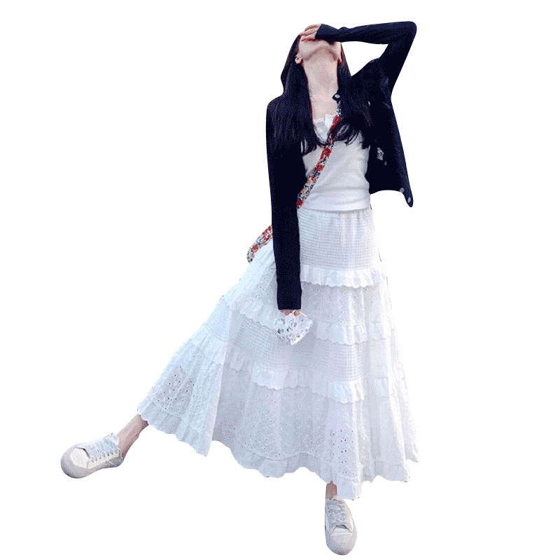 中长款温柔风白色半身裙