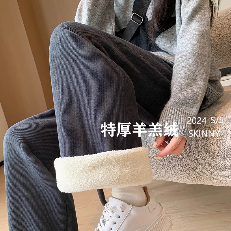 加绒加厚羊羔绒运动裤