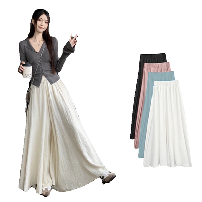 高腰垂感白色冰丝裤裙