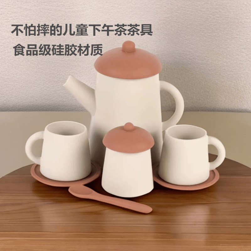 儿童过家家水茶杯具易清洗耐高温防烫伤硅胶彩色茶杯五件套装礼物