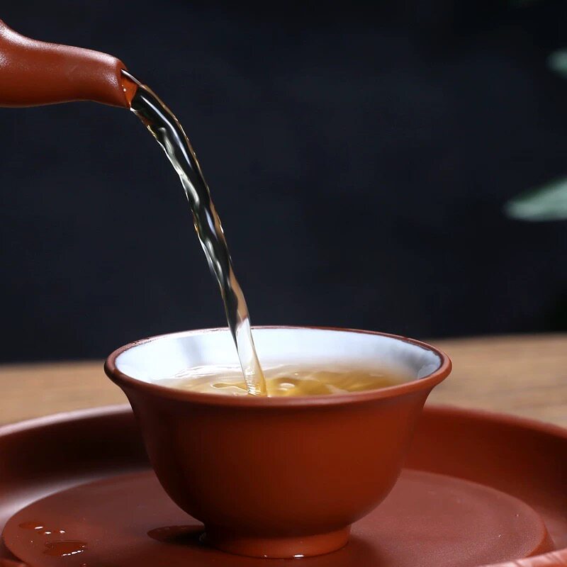 朱泥反口杯原土紫砂品茗杯小茶杯功夫茶杯大号陶瓷杯茶碗礼盒6只