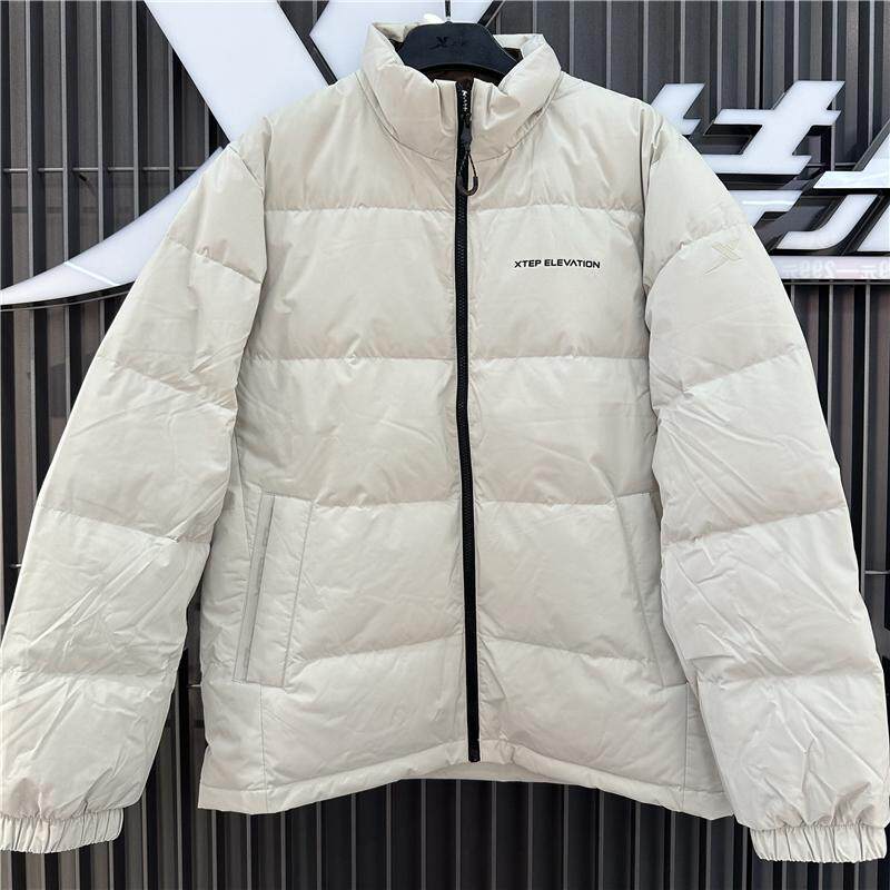 特步加厚羽绒服男立领黑色2024冬季新款保暖外套976429190248-5