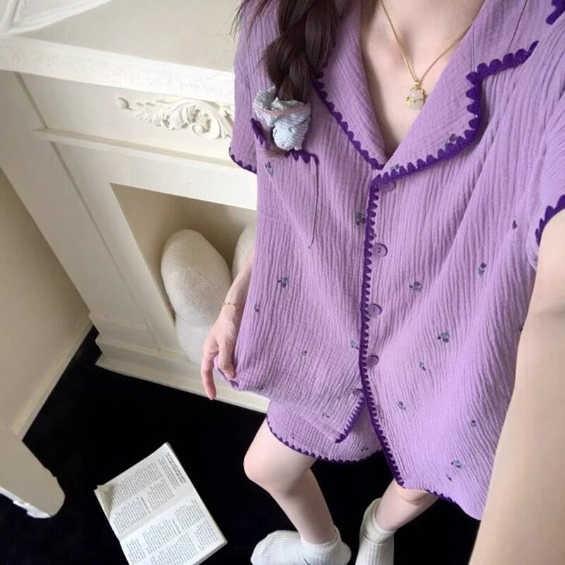韩版紫色云朵棉家居服甜美两件套