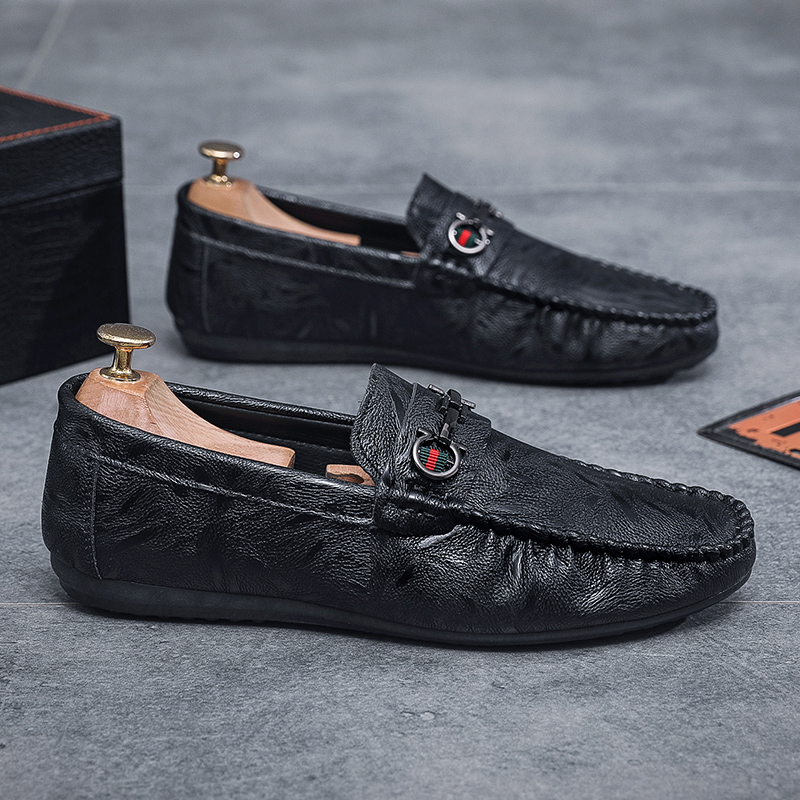 皮鞋豆豆鞋男款2025新款秋季男士一脚蹬懒人休闲鞋男鞋全黑公务鞋