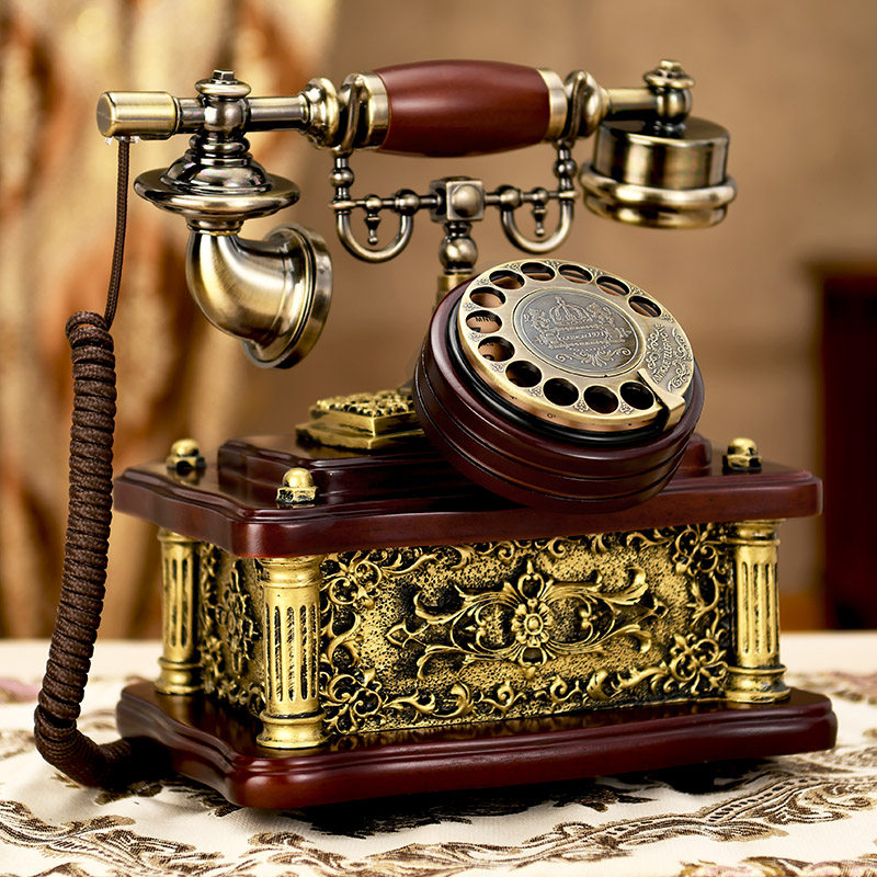 实木欧式复古电话机老式机械铃旋转家用客厅转盘无线座机插卡电话