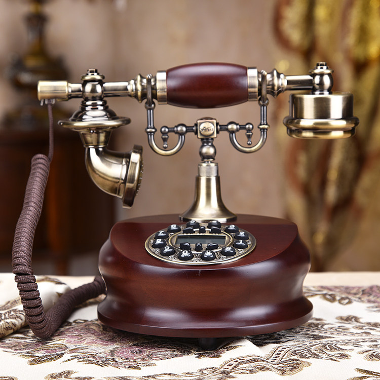 纯实木仿古电话机美式办公家用座机老式古典无线插卡复古电话民国