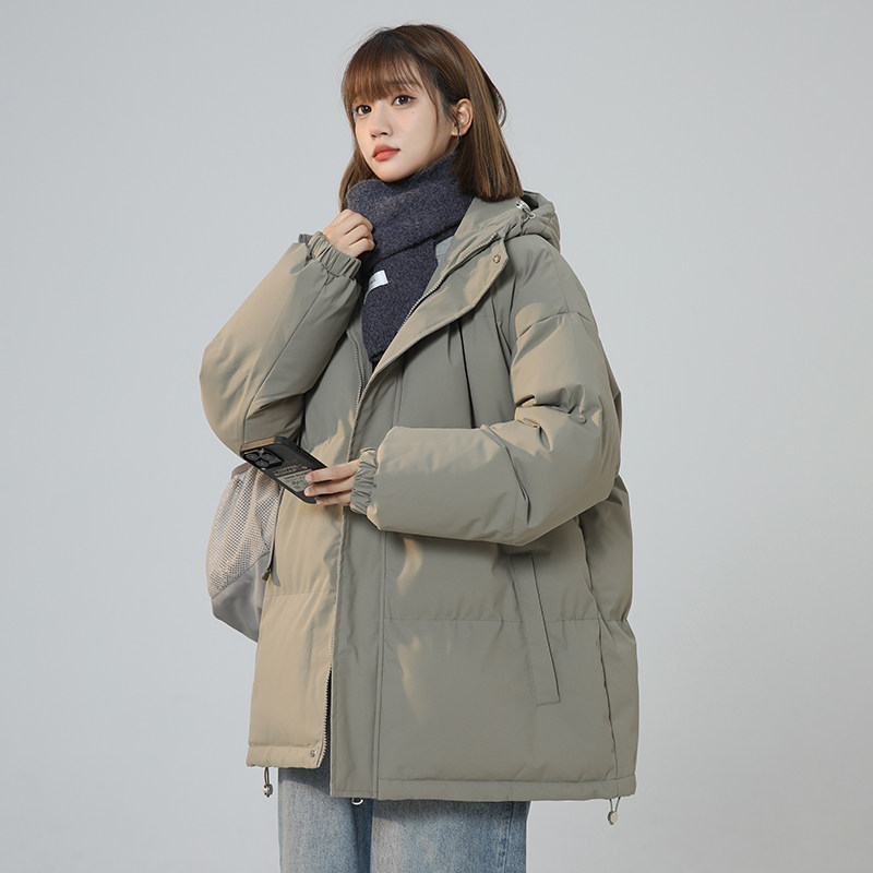 潮牌休闲羽绒棉服女士冬季2025新款学生纯色宽松加厚大码棉衣外套
