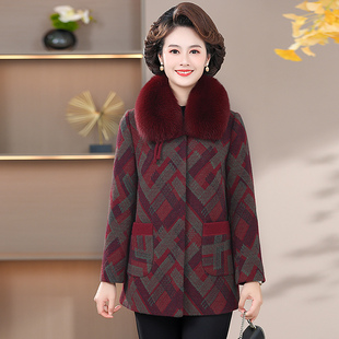 时尚 2023新款 雪貂绒毛呢外套妈妈中长款 秋冬季 呢子大衣 中老年女装