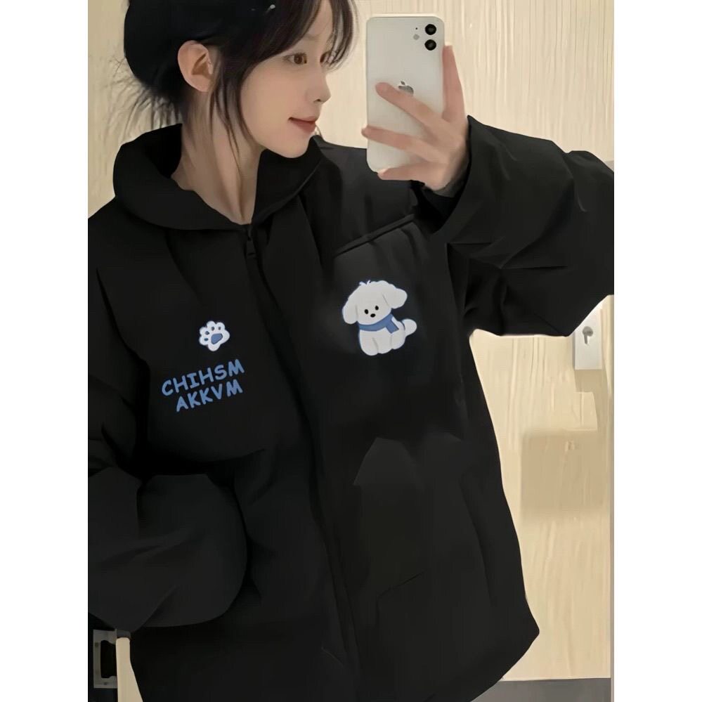 黑色立领卡通羽绒棉服女大童冬季2026新款初中高中学生面包服外套