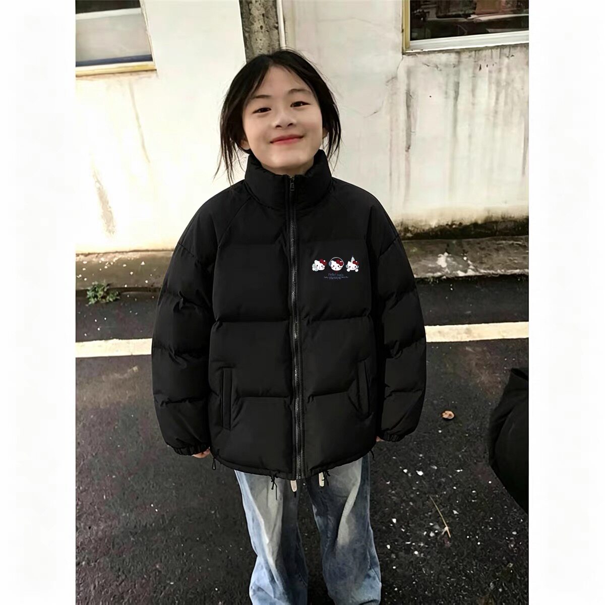 美式高街羽绒棉服女秋冬季黑色潮牌面包服小个子初中生学生外套潮