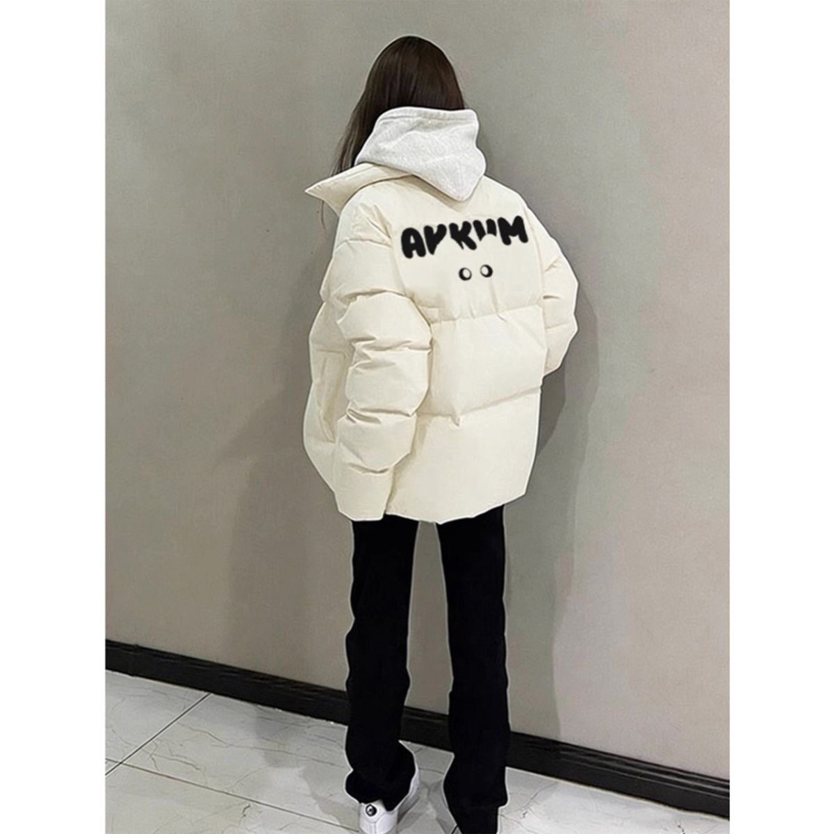 美式立领轻薄羽绒棉服女款秋冬季百搭米白色学生街头潮流宽松外套