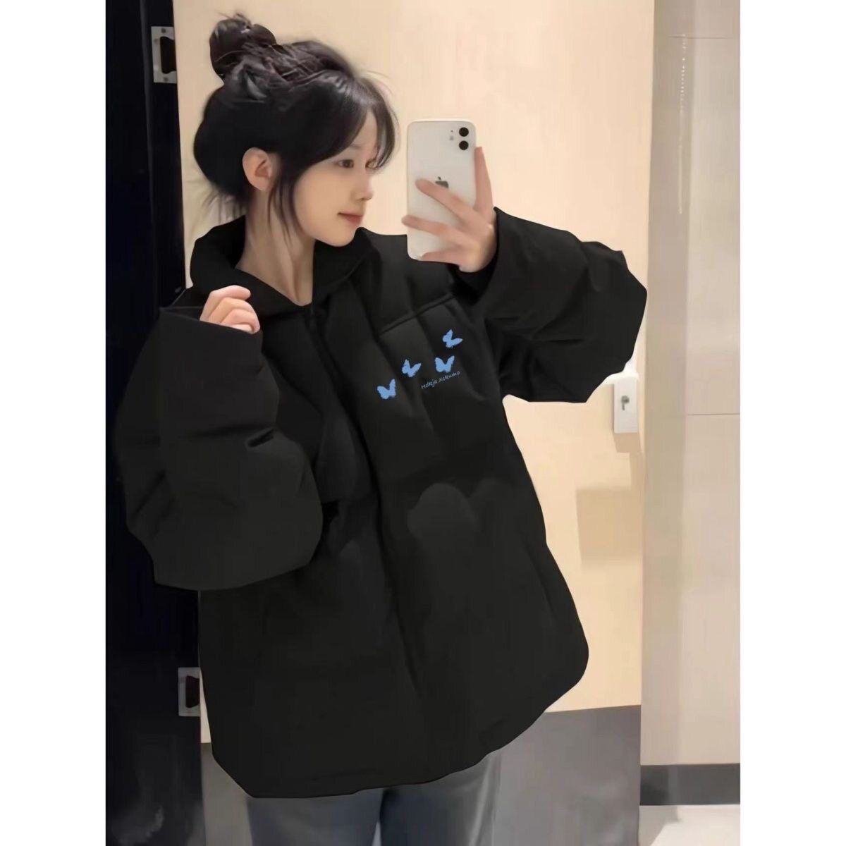 黑色百搭立领羽绒棉服女冬季加厚初中高中学生宽松外套面包服棉袄