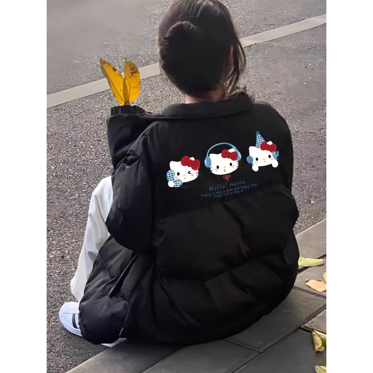 美式街头黑色羽绒棉服女冬季大童初中高中学生宽松加厚保暖外套潮