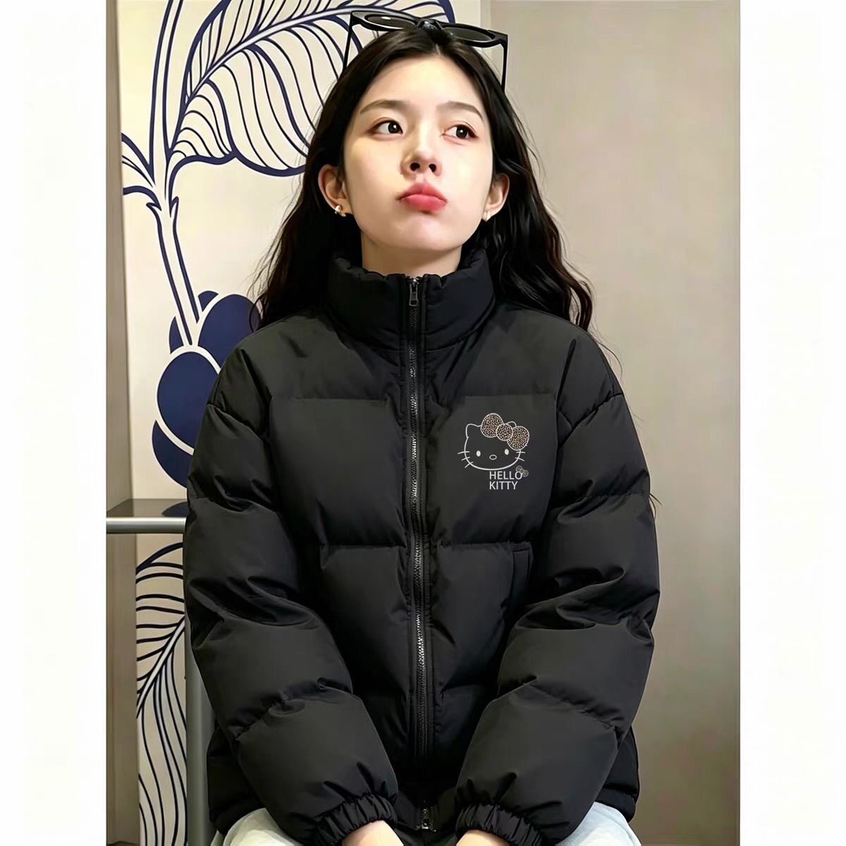 美式黑色羽绒棉服女冬季复古洋气高中生宽松保暖防寒立领棉衣外套