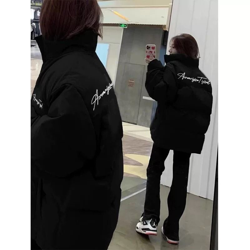黑色美式潮牌立领棉衣女款冬季2026新款学生高街保暖加厚棉袄棉服