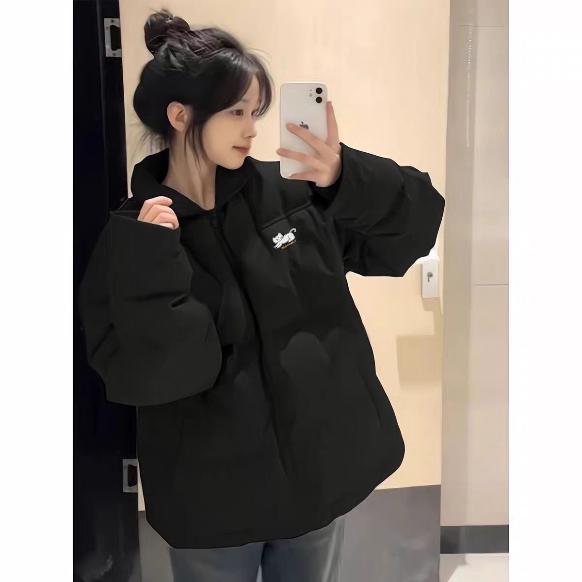 黑色冬季宽松保暖棉衣立领羽绒棉服女新款好看学生加厚棉袄外套潮
